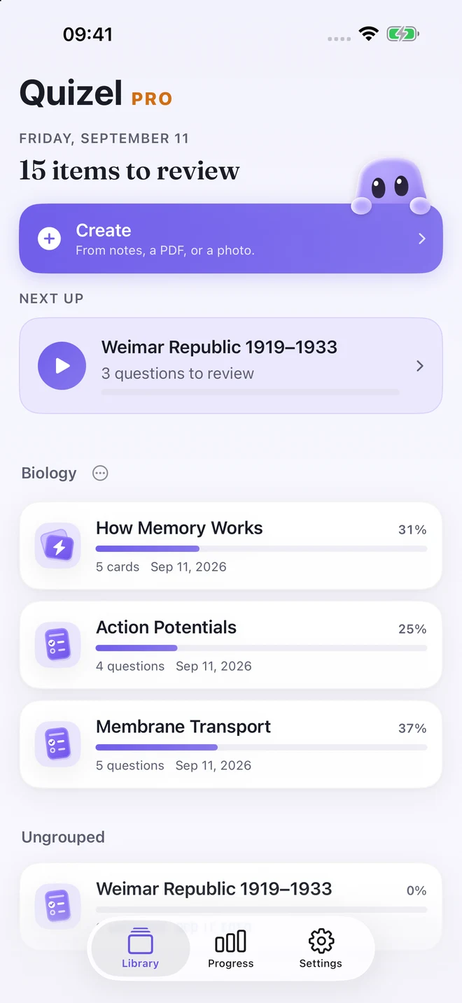Updated Quizel library with quizzes, flashcards and exam readiness