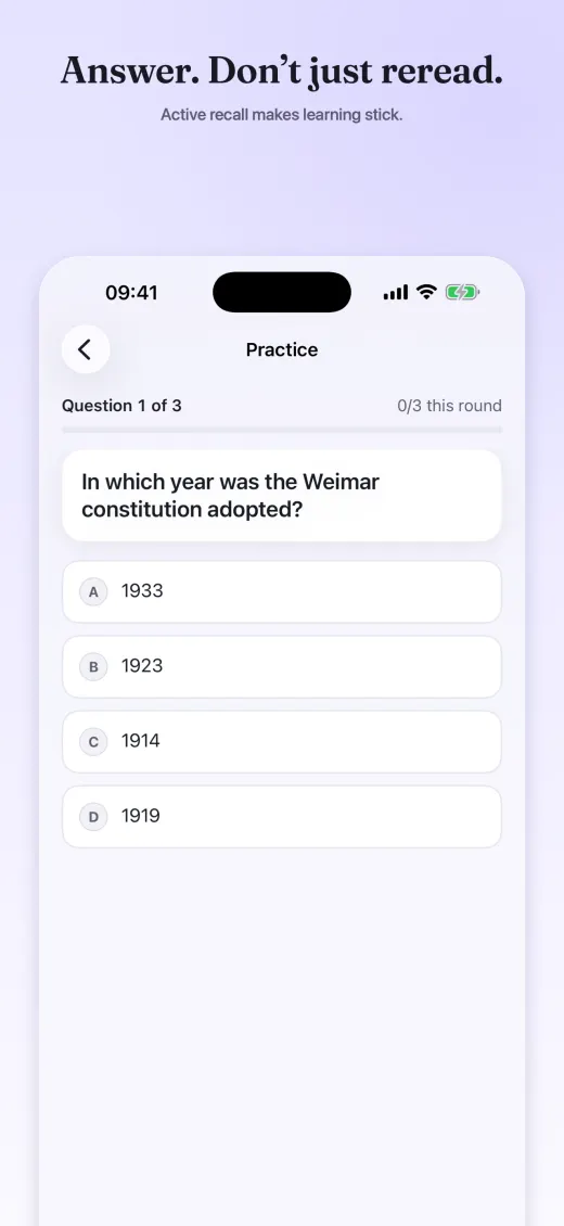 A multiple-choice question in a Quizel practice round