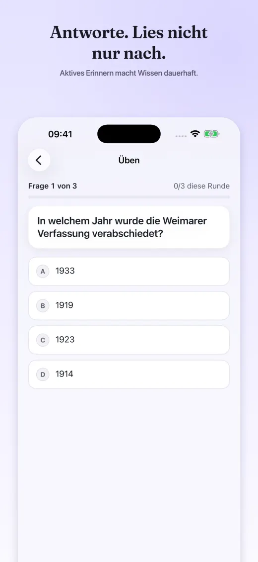 Multiple-Choice-Frage in einer Quizel-Übungsrunde