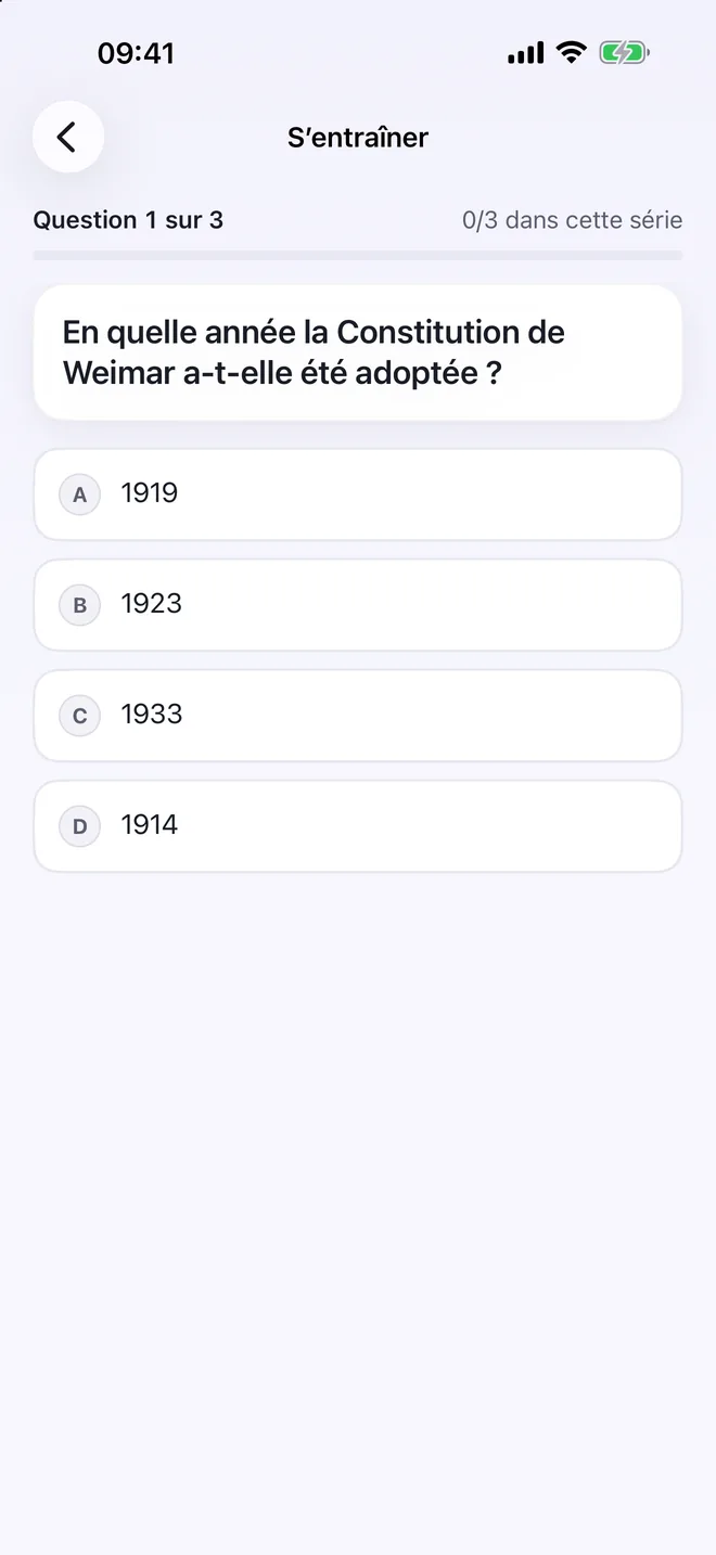 Question à choix multiple dans l’app Quizel