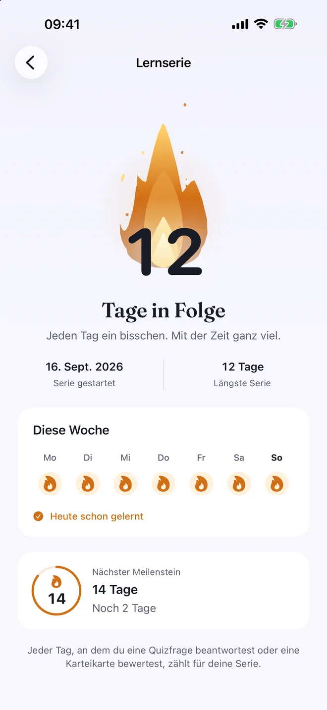 Lernserie in Quizel mit zwölf Tagen in Folge